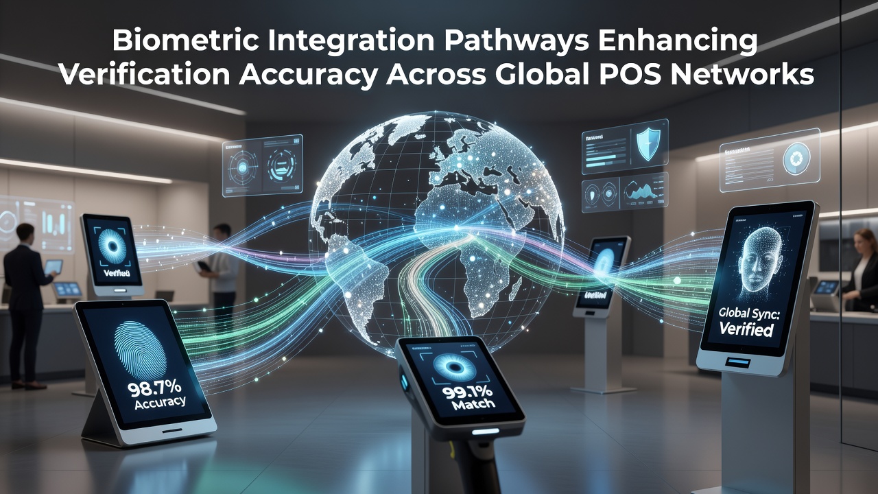 Global POS terminal with biometric scanner in retail environment