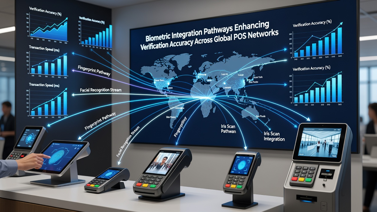 Close-up of biometric verification process at checkout counter