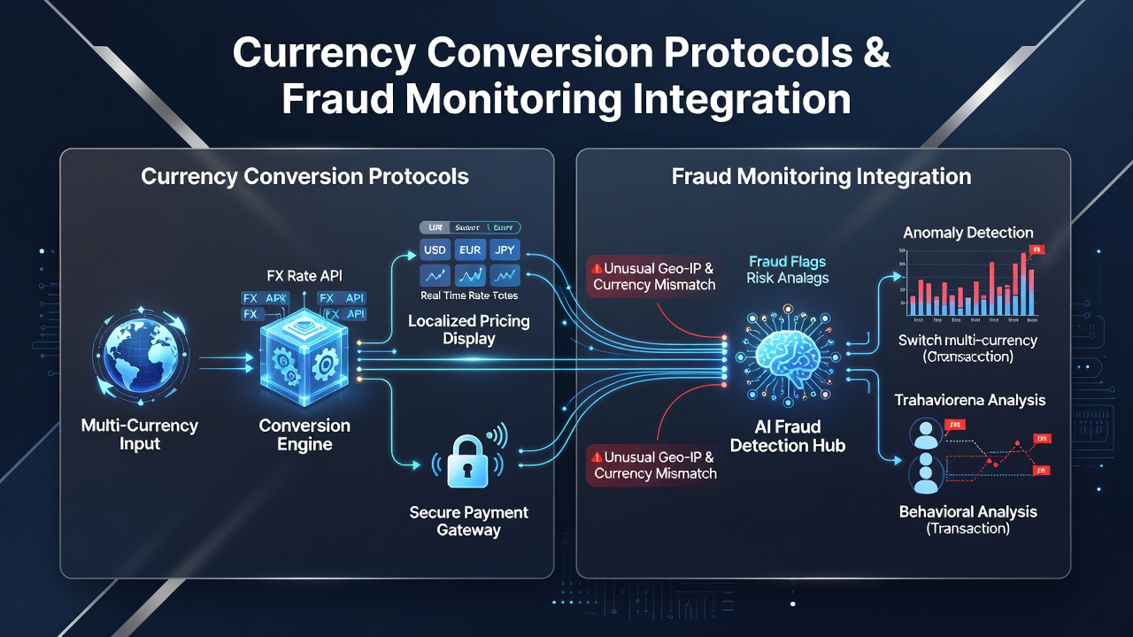 Analytics dashboard showing currency conversion trends correlated with flagged subscription transactions across multiple regions