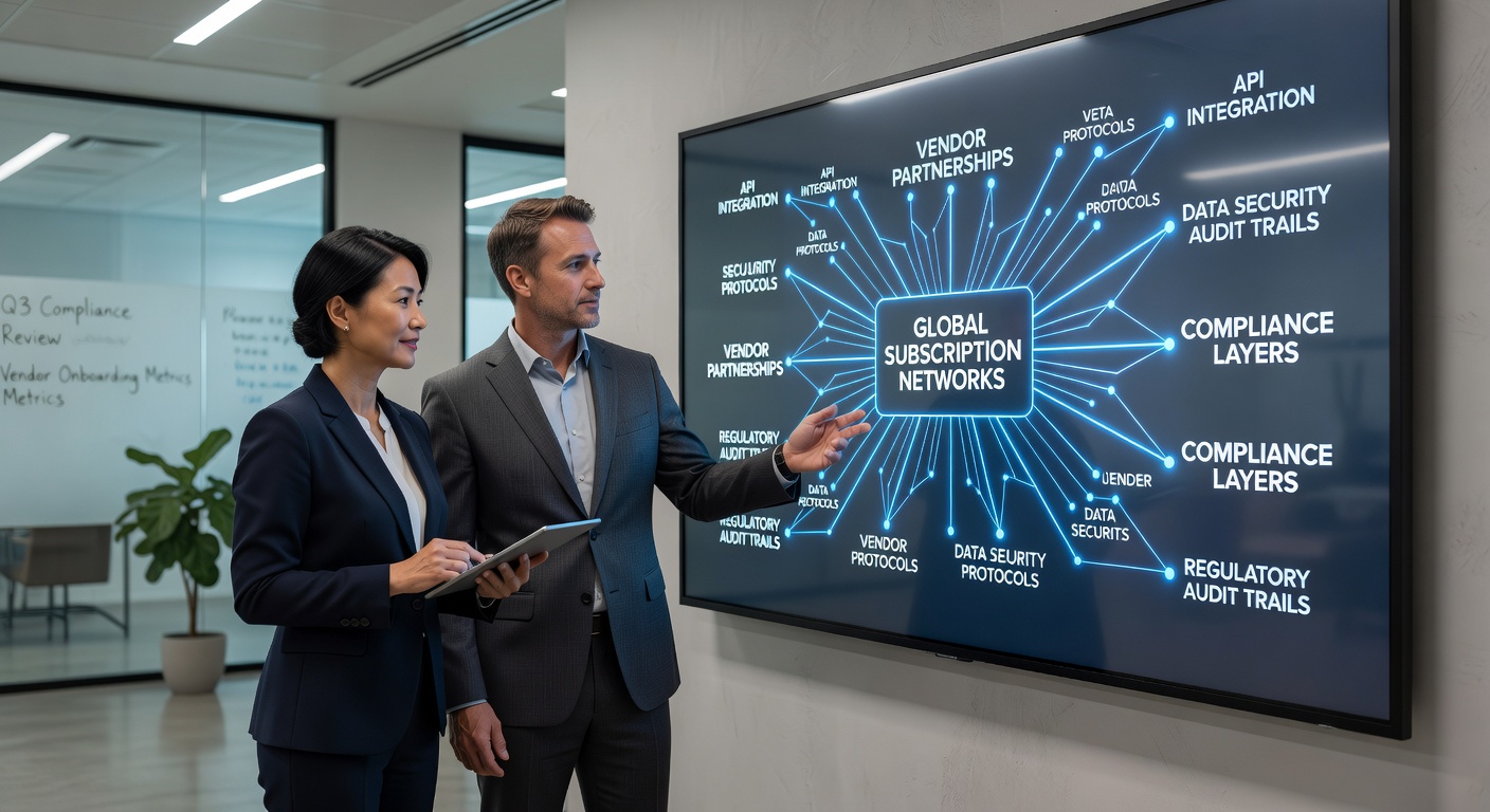 Global network of vendors collaborating on compliance systems for subscription services