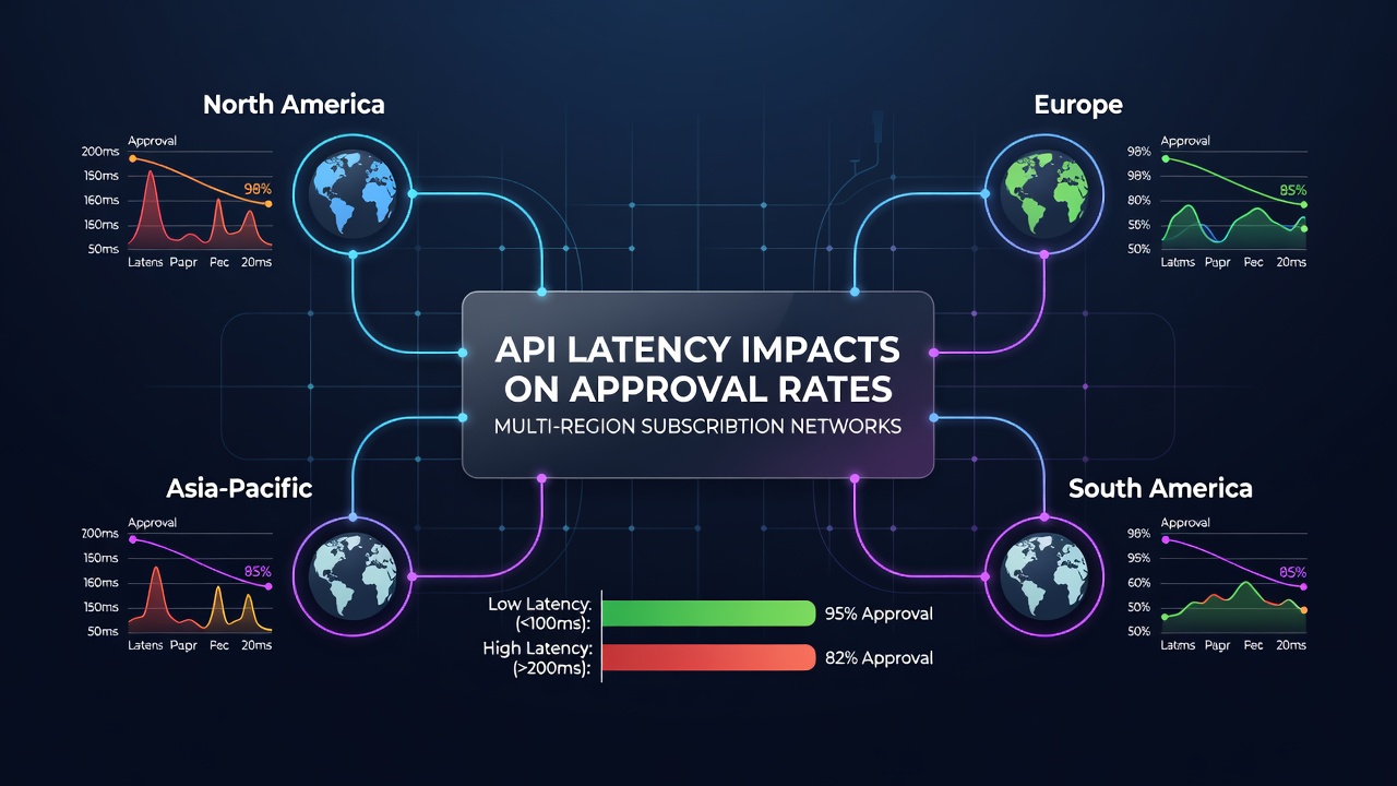 Chart showing correlation between API response times and subscription approval percentages in various global regions