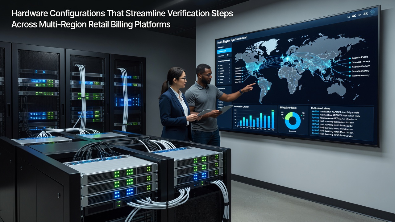 Multi-region retail billing hardware setup with verification modules deployed across global data centers