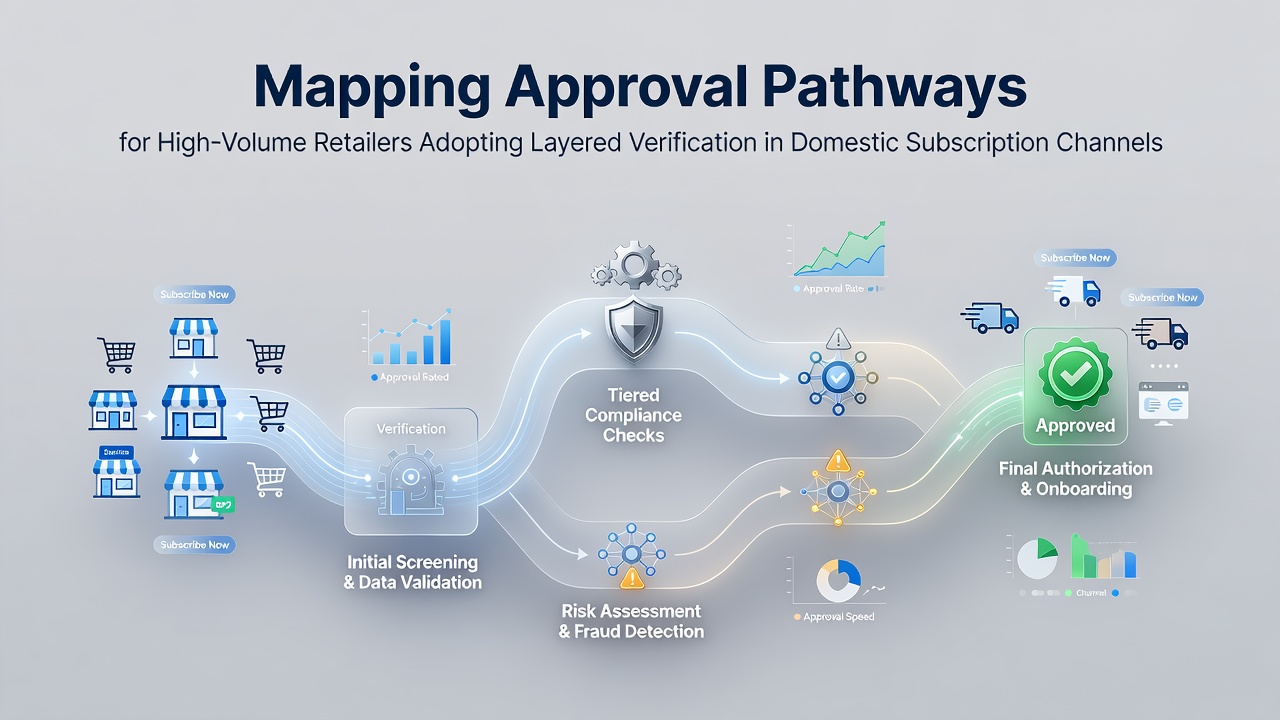 Diagram showing layered verification steps in domestic retail subscription approval pathways