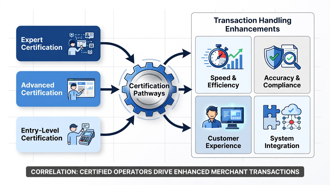 Certified merchant operator demonstrating enhanced transaction routing on a point-of-sale system