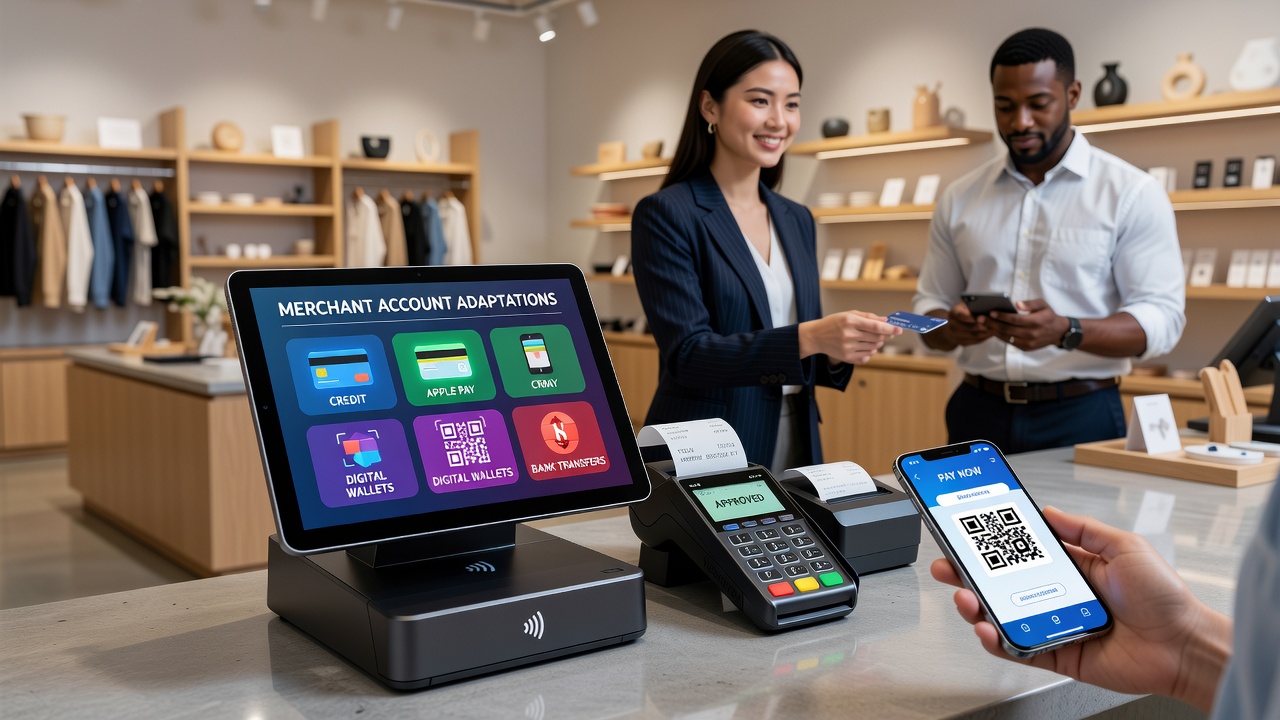 Modern POS terminal handling multiple payment methods in a retail setting