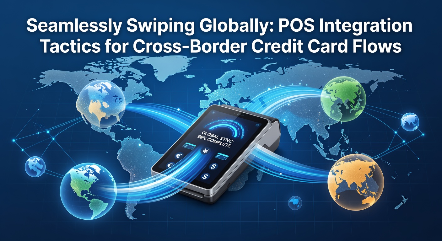 Global map highlighting cross-border payment flows with POS terminals in major cities like New York, London, Tokyo, and Sydney connected by digital arrows