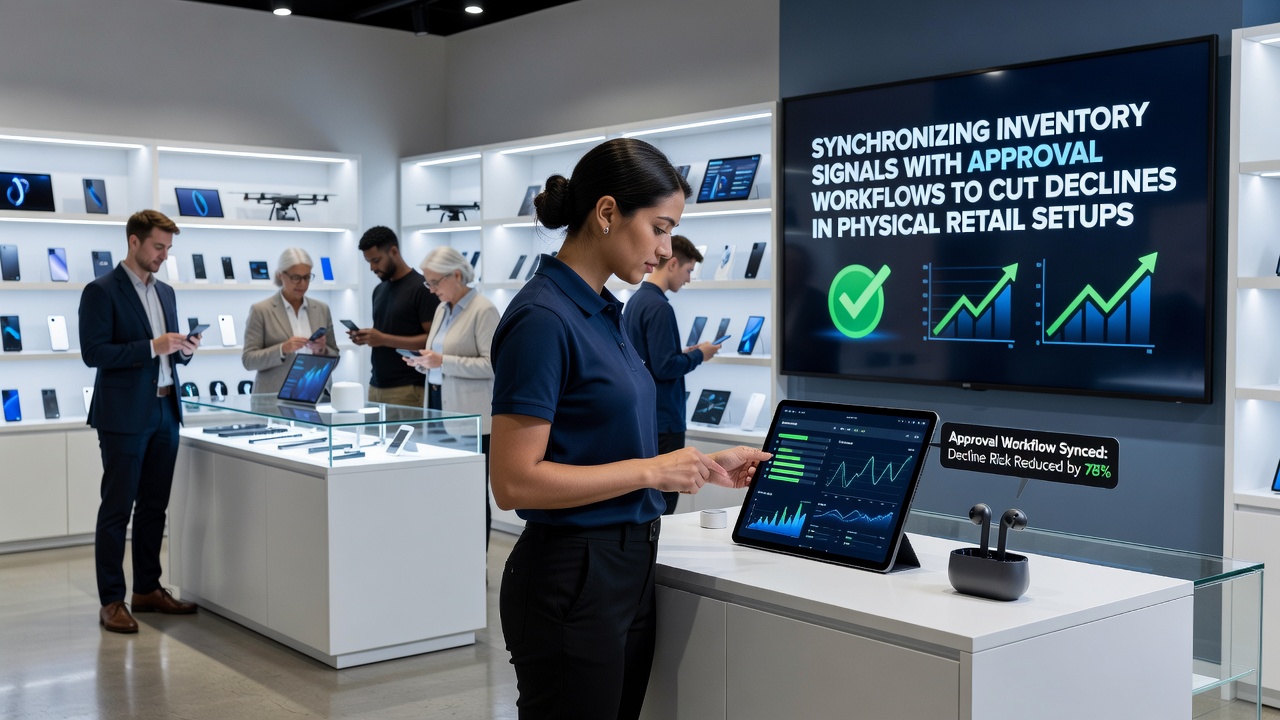 Retail store interior showing integrated POS terminals and inventory tracking systems in action